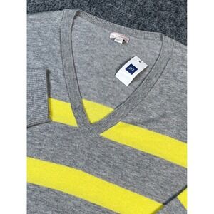 GAP Designed Crafted Merino‎ Wool Blend Striped V Neck Sweater Large